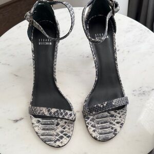 Stuart Weitzman Black and Gray Snake Print Heels
